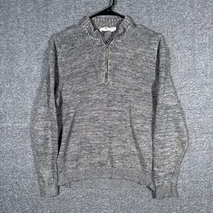 Inis Meain Sweater Mens Small Gray 100% Linen 1/4 Quarter Zip Made in Ireland